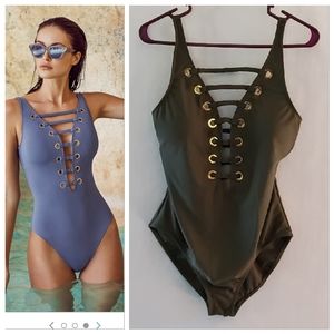 NWT Bleu Rod Beattie Green Deep Plunge One Piece